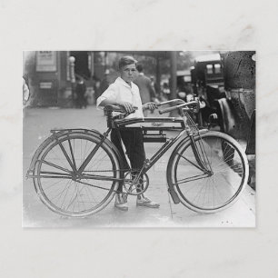Junge mit alten Fahrrad Vintages B&W Foto Postkarte
