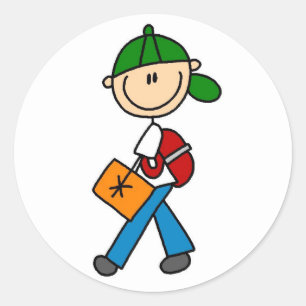Junge mit Backpack Runder Aufkleber