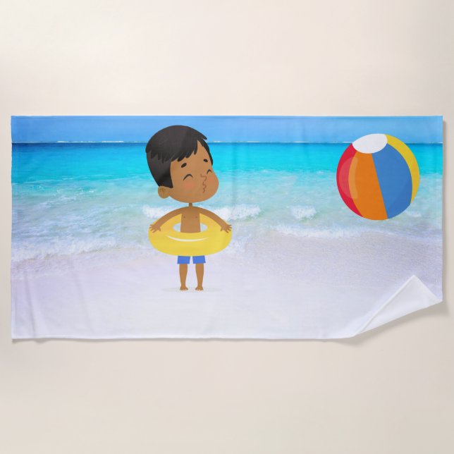 Junge mit Ball Beach Handtuch (Vorderseite)
