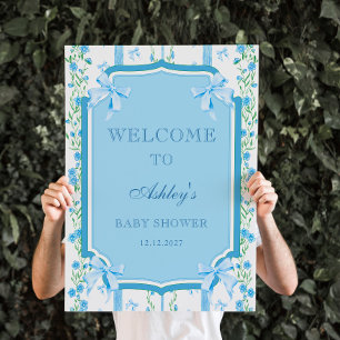 Junge mit blauem Schleifchen Shabby Chic Babyparty Poster