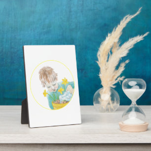 Junge mit Daffodien Fotoplatte