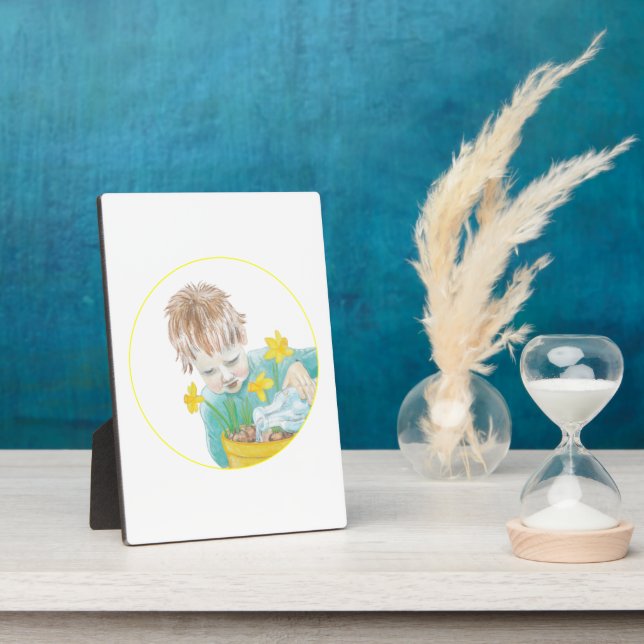 Junge mit Daffodien Fotoplatte (Seite)