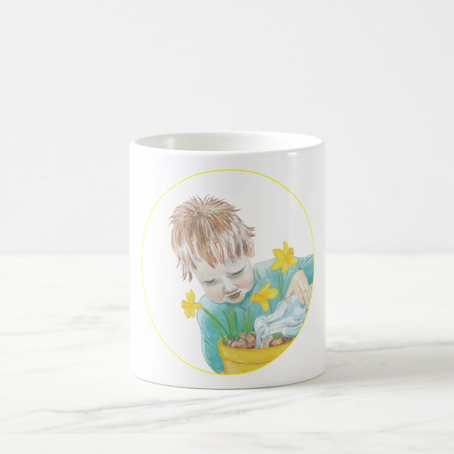 Junge mit Daffodien Kaffeetasse (Mittel)