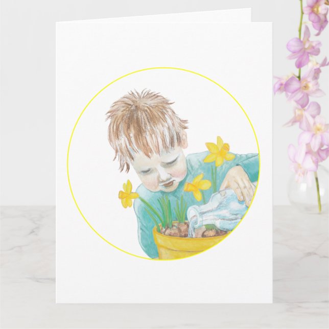 Junge mit Daffodien Karte (Orchidee)