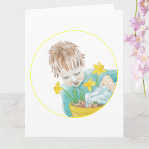 Junge mit Daffodien Karte