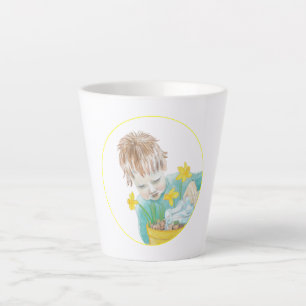 Junge mit Daffodien Kleine Latte-Tasse Milchtasse