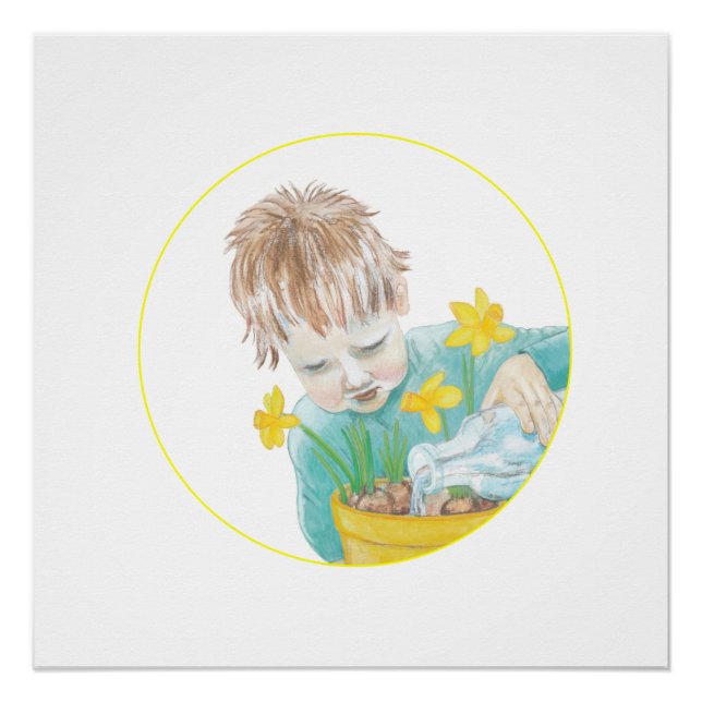 Junge mit Daffodien Poster (Vorderseite)