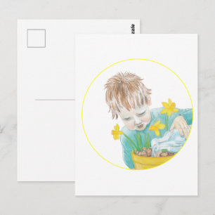 Junge mit Daffodien Postkarte