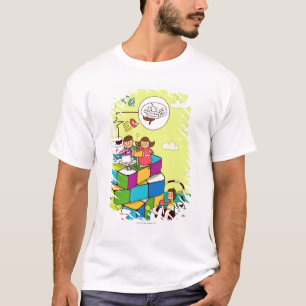 Junge mit einem Mädchen, das auf eines Rubiks T-Shirt