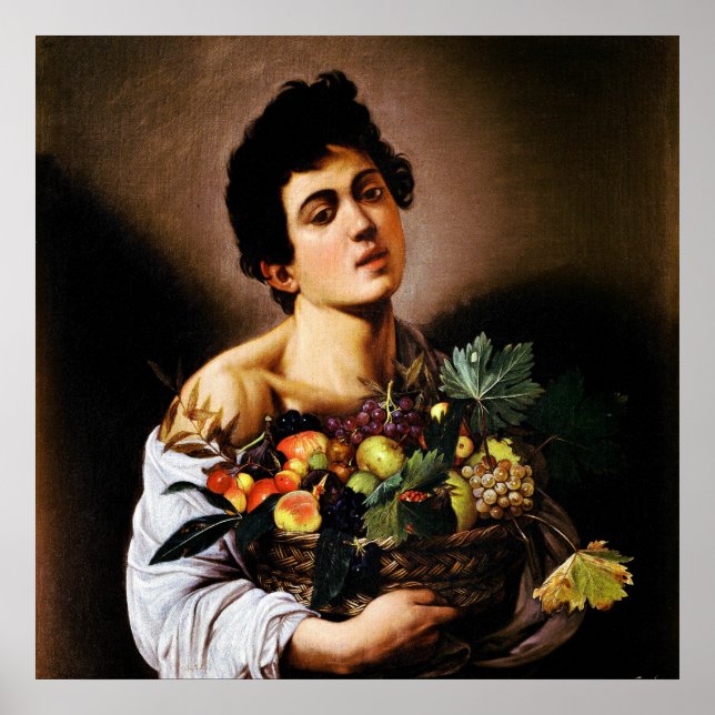 Junge mit einem Obstkorb von Caravaggio Poster (Vorne)
