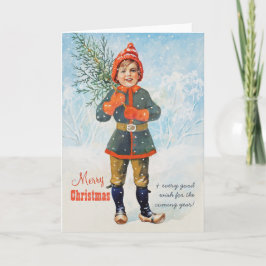 Junge mit einem Weihnachtsbaum Jenny Nyström CC093 Feiertagskarte