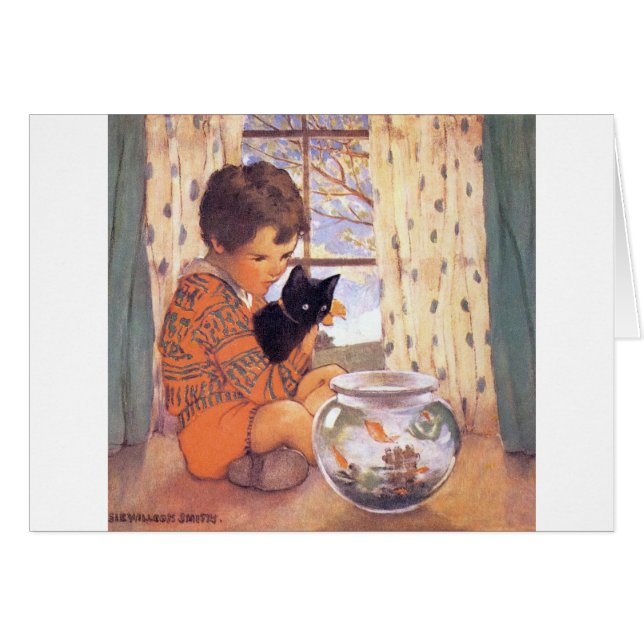 Junge mit einer Schwarzen Katze, Jessie Willcox Sm (Vorderseite (Horizontal))