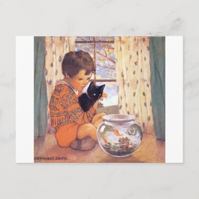 Junge mit einer Schwarzen Katze, Jessie Willcox Sm Postkarte (Vorderseite)