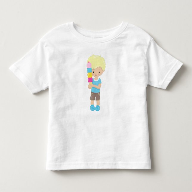 Junge mit Eiscreme, blondes Haar, Eiscreme Kleinkind T-shirt (Vorderseite)