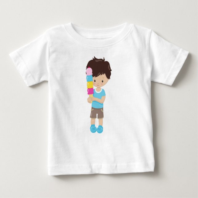Junge mit Eiscreme, Braunhaar, Eiscreme Baby T-shirt (Vorderseite)