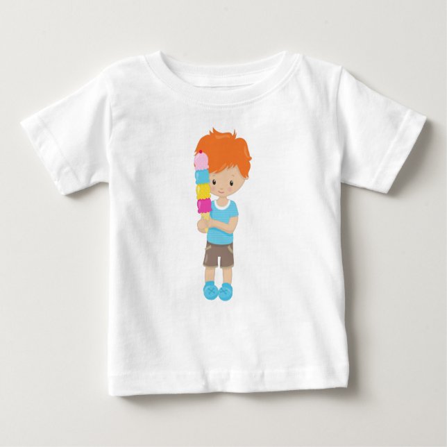 Junge mit Eiscreme, orangefarbenes Haar, Eiscreme Baby T-shirt (Vorderseite)