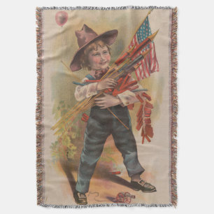 Junge mit Feuerwerk, Amerikanische Flagge, Patriot Decke