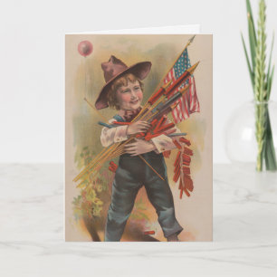 Junge mit Feuerwerk, Amerikanische Flagge, Patriot Karte