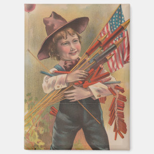 Junge mit Feuerwerk, Amerikanische Flagge, Patriot Magnet
