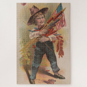 Junge mit Feuerwerk, Amerikanische Flagge, Patriot Puzzle