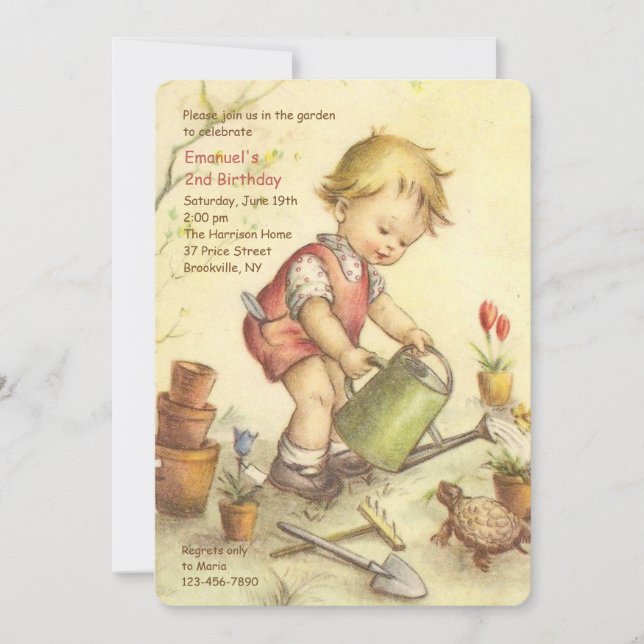 Junge mit Gießkanne Einladung (Vorderseite)
