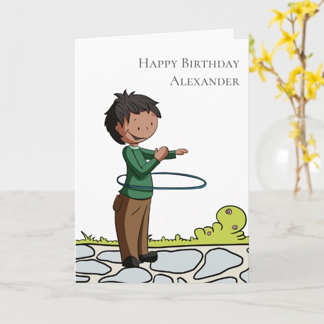 Junge mit Hula Hoop Personalisiert Happy Birthday Karte (Gelbe Blume)