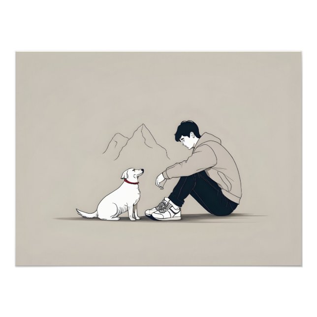 Junge mit Hundekunst Fotodruck (Vorne)