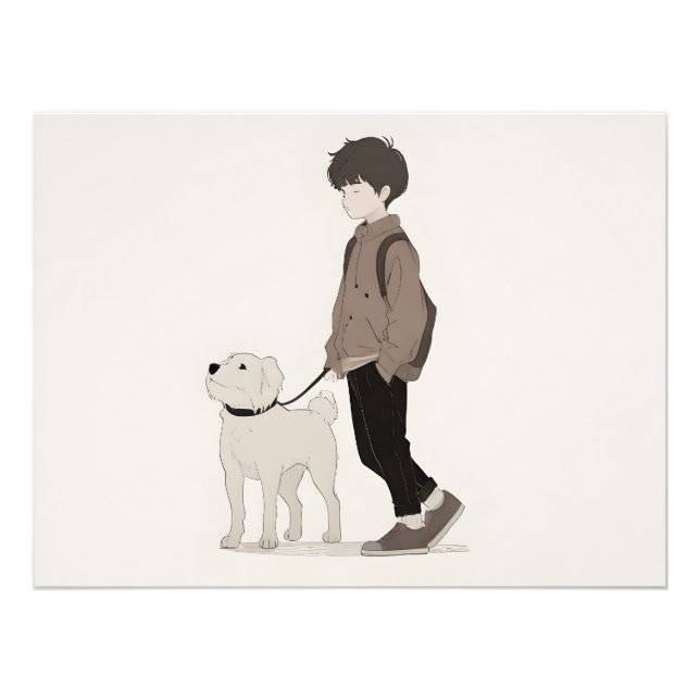 Junge mit Hundekunst Fotodruck (Vorne)
