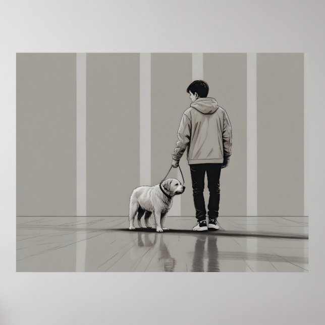 Junge mit Hundekunst Poster (Vorne)