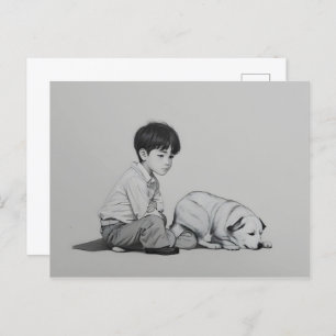 Junge mit Hundekunst Postkarte