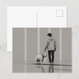 Junge mit Hundekunst Postkarte