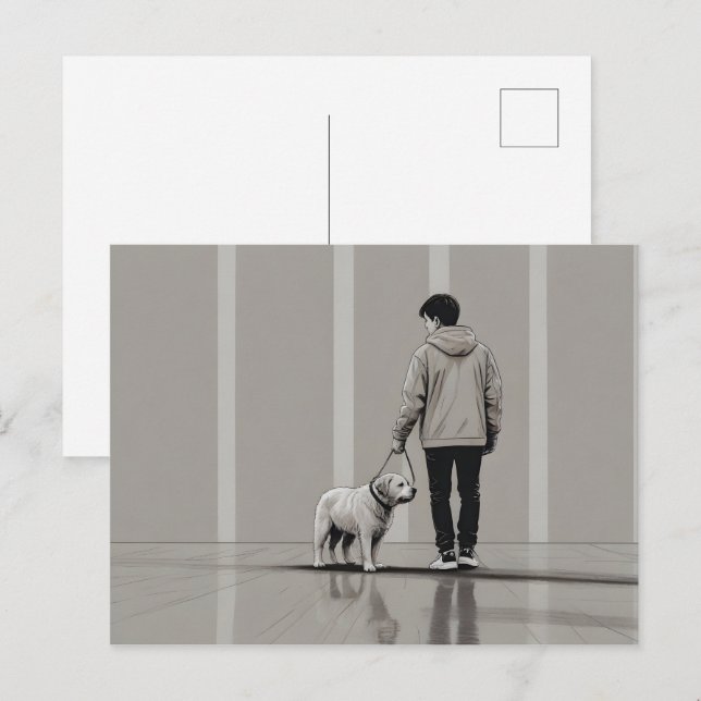 Junge mit Hundekunst Postkarte (Vorne/Hinten)