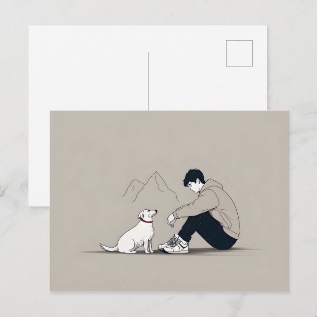 Junge mit Hundekunst Postkarte (Vorne/Hinten)