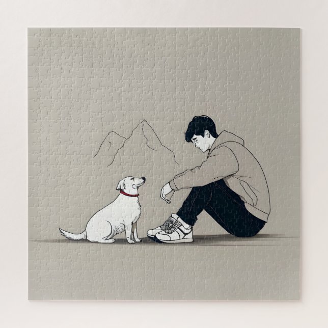 Junge mit Hundekunst Puzzle (Vertikal)