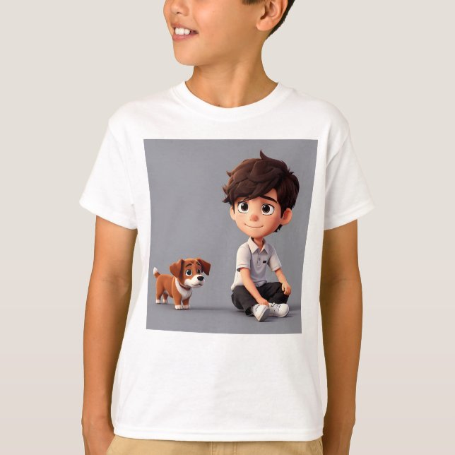 Junge mit Hundekunst T-Shirt (Vorderseite)