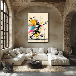 Junge mit Paper Flugzeug - Street Art Graffiti Pos Poster
