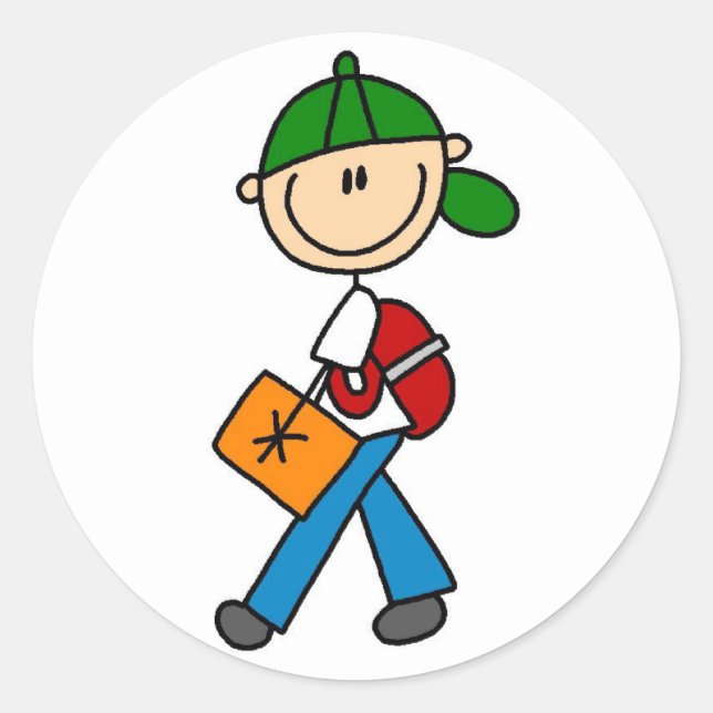 Junge mit Rucksack-Aufkleber Runder Aufkleber (Vorderseite)