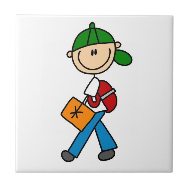 Junge mit Rucksack Fliese (Vorderseite)