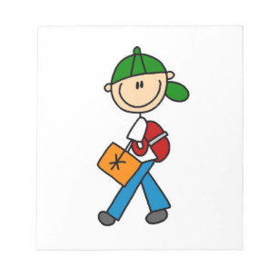 Junge mit Rucksack Notizblock