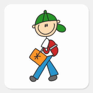 Junge mit Rucksack Quadratischer Aufkleber