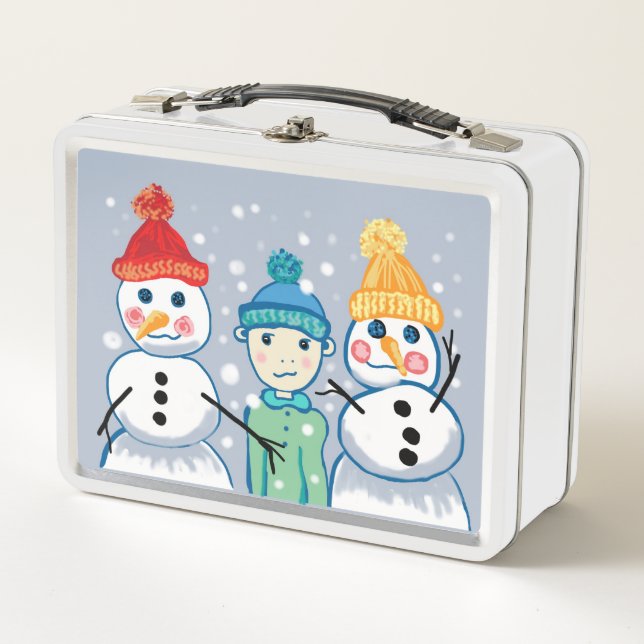Junge mit Schneemann Metall Lunch Box (Vorderseite)