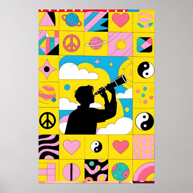 Junge mit Teleskop Pop Art Poster (Vorne)