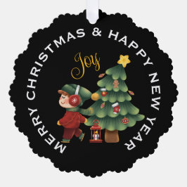 Junge mit Weihnachtsbaum, PERSONALISIERT Ornament Karte