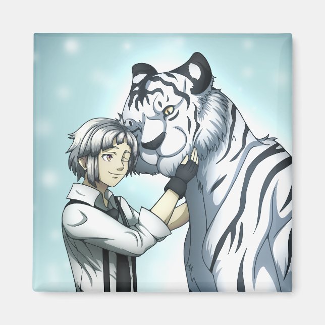 Junge mit weißem Tiger Magnet (Vorne)