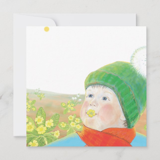 Junge mit wilden Primrosen Feiertagskarte (Vorderseite)