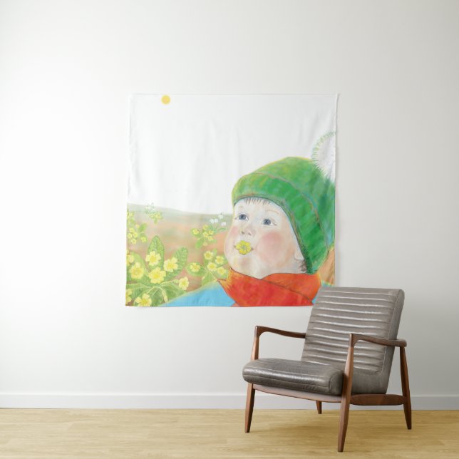 Junge mit wilden Primrosen Wandteppich (Beispiel)
