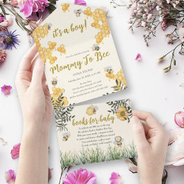 Junge Mommy to Bee Niedlich Honeycomb Babydusche All In One Einladung