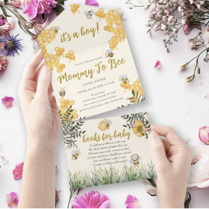 Junge Mommy to Bee Niedlich Honeycomb Babydusche All In One Einladung