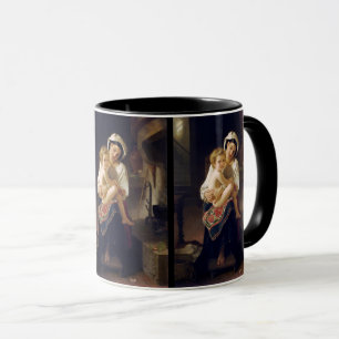 Junge Mutter, die ihr Kind anscheut Tasse