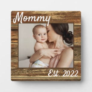 Junge Mutter Erster Muttertag Rustikales Holz scha Fotoplatte